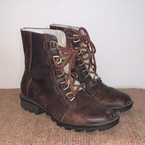 Sorel Brown Winter Leather Sherpa Boots 8